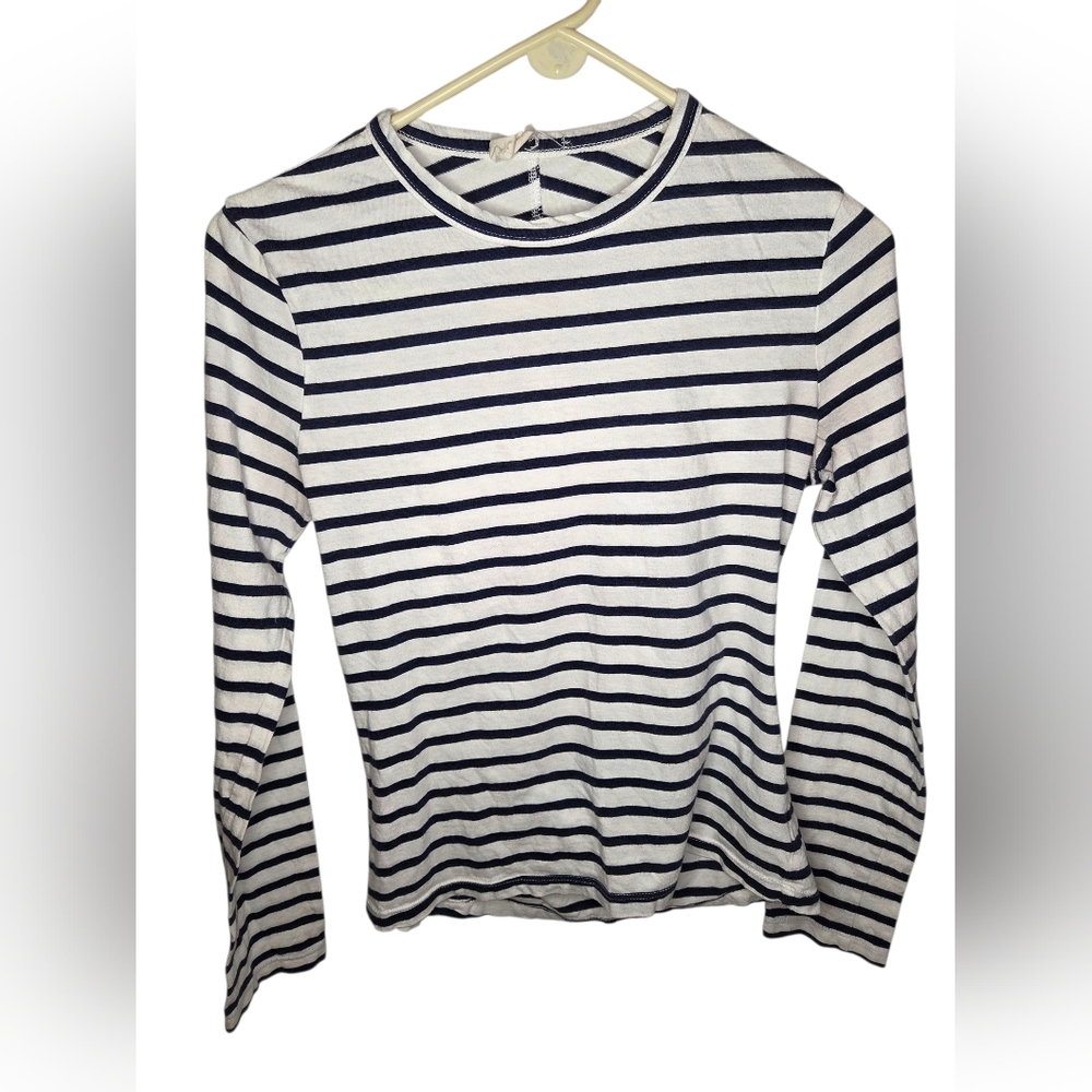 A.L.C. Navy Striped Nautical Breton Boatneck Long Sleeve Shirt Size M